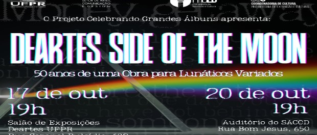 50 anos de obra do Pink Floyd. Nos dias 17 e 20 de outubro serão realizadas apresentações musicais do projeto de extensão “Celebrando Grandes Álbuns”, que é coordenado pelo Professor Francisco Azevedo